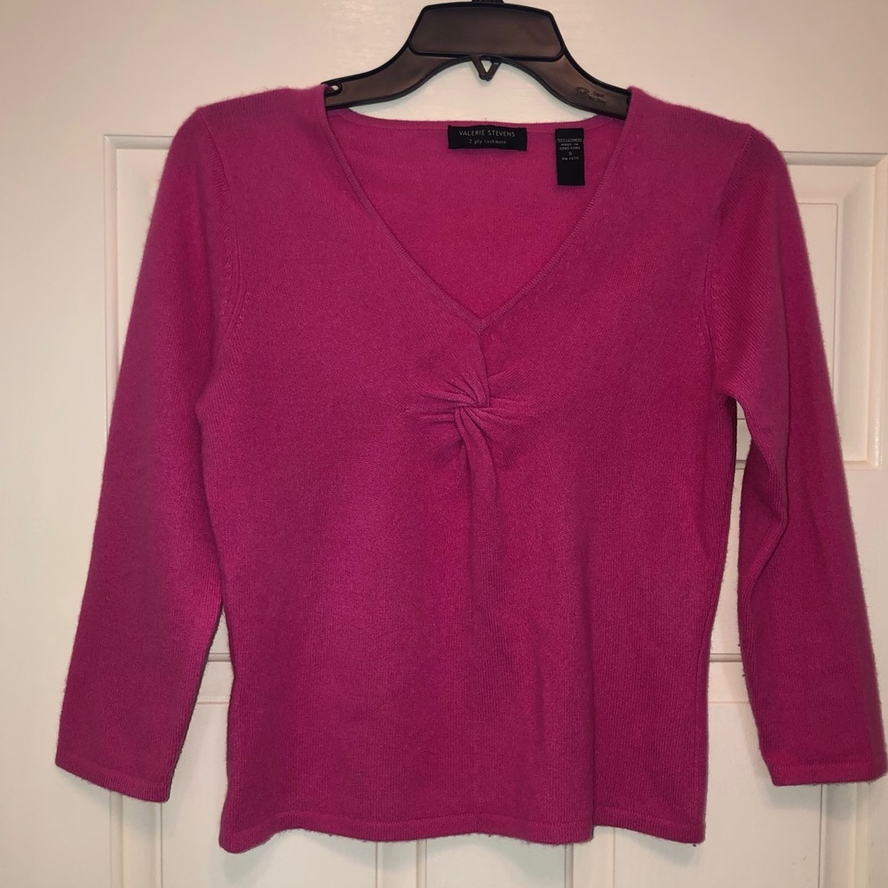 Valerie Stevens Cashmere Pink V-Neck Sweater Small